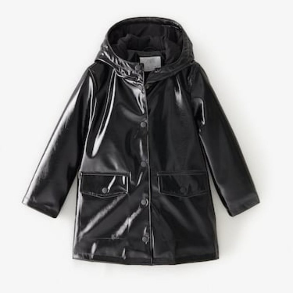 Kids Black Hooded Raincoat Jacket